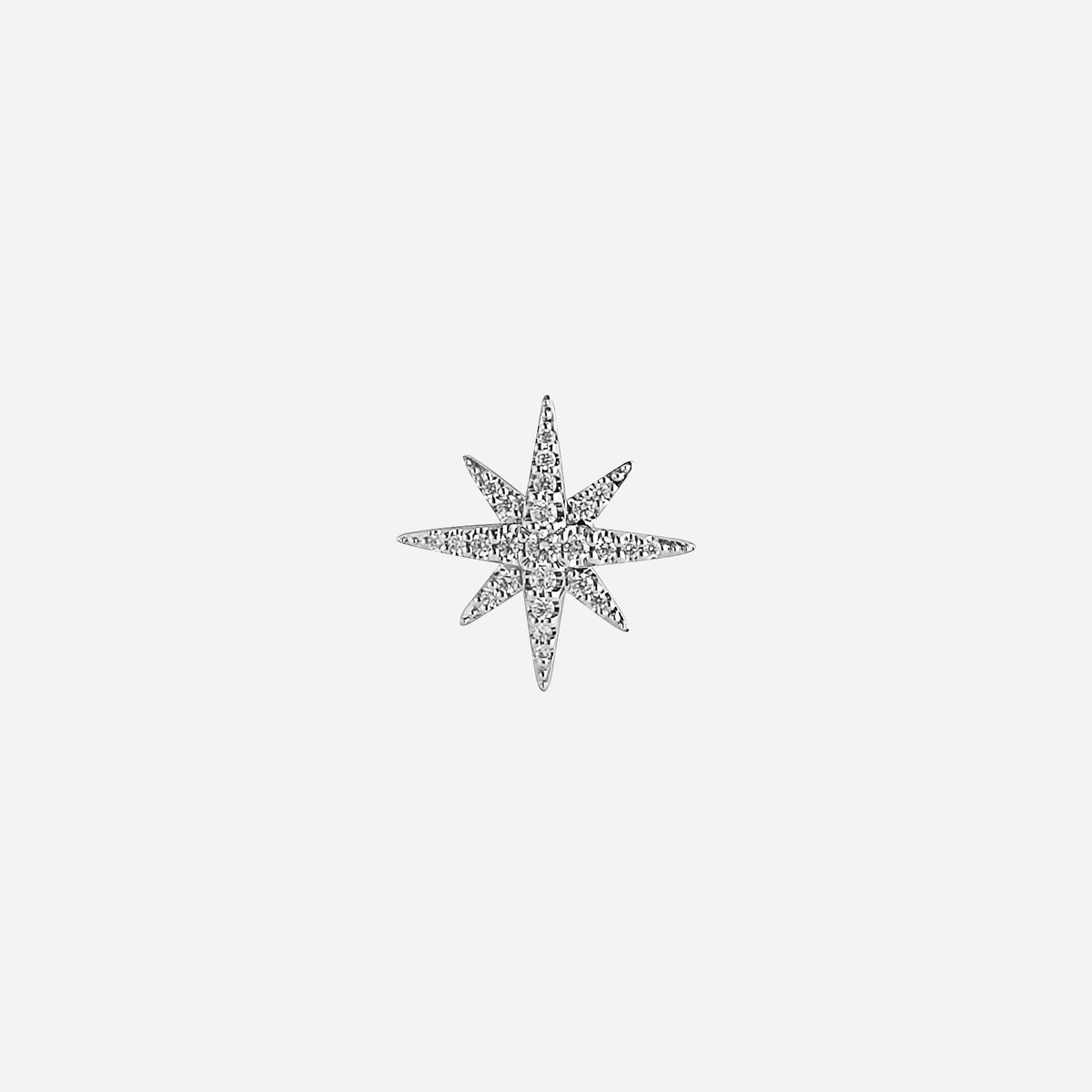 bling diamond single-stud earring in 18k white gold, featuring a starburst design with sparkling diamonds.