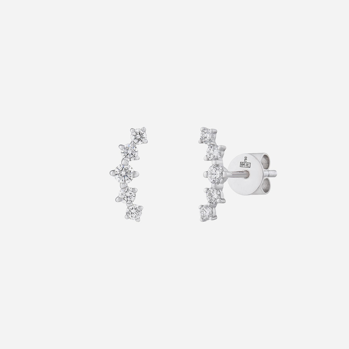 radiance climbers diamond earrings in 18k white gold with sparkling diamond stones and elegant curved design.