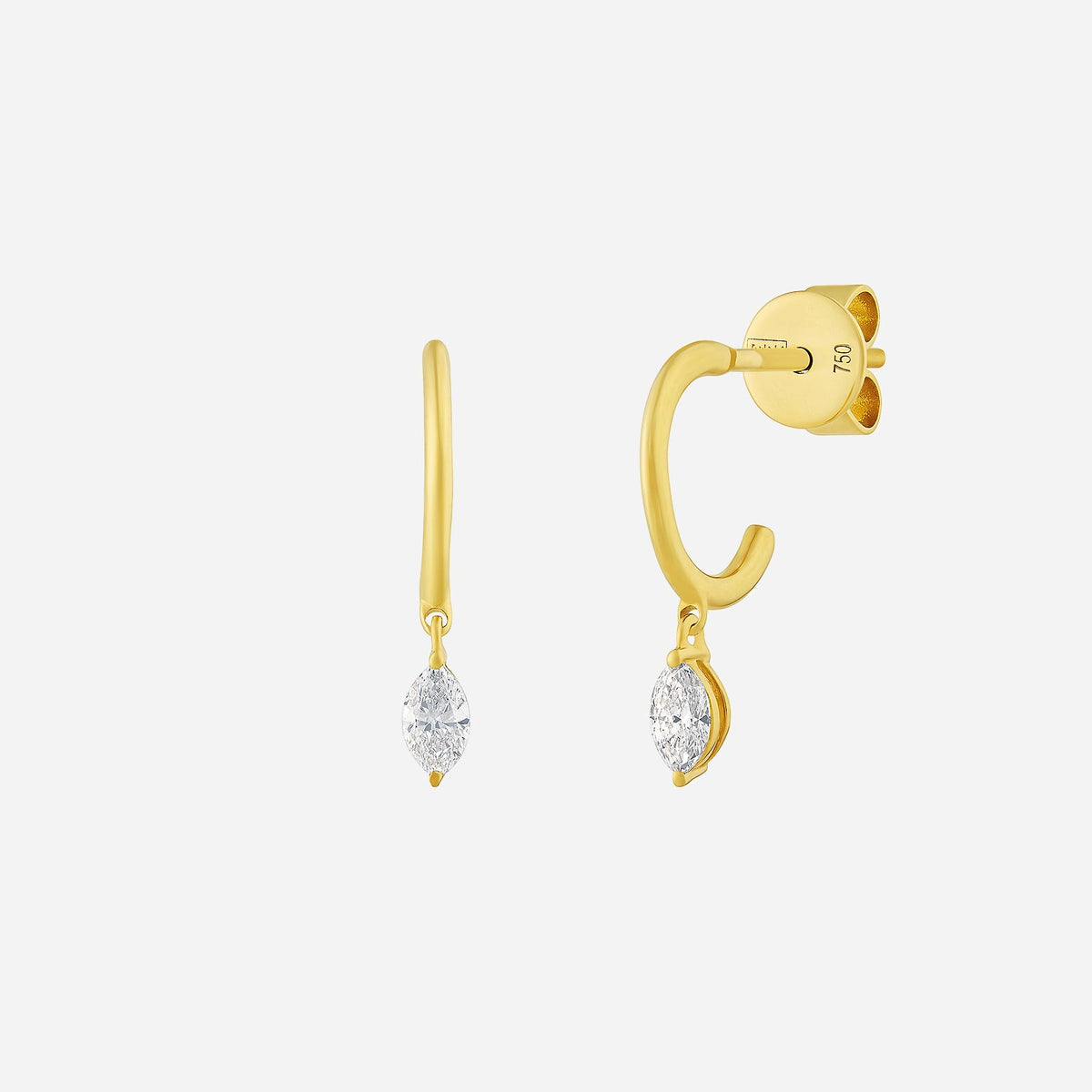 marquise drop diamond earrings in 18k yellow gold with sparkling marquise-cut diamonds for a sleek everyday look.