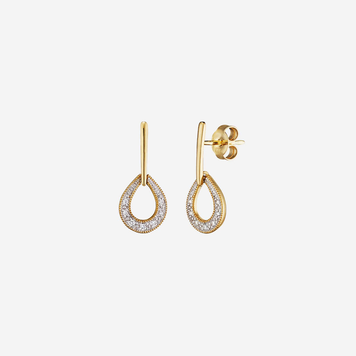 teardrop earrings in 18k yellow gold featuring sparkling diamonds totaling 0.1 carat with a graceful design.