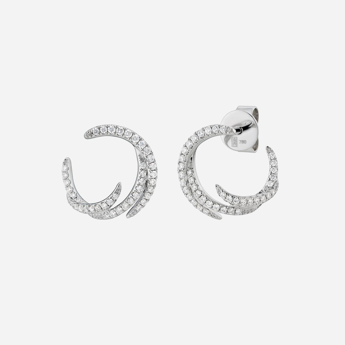 timeless diamond earrings in 18k white gold with modern circular design and sparkling gemstones.