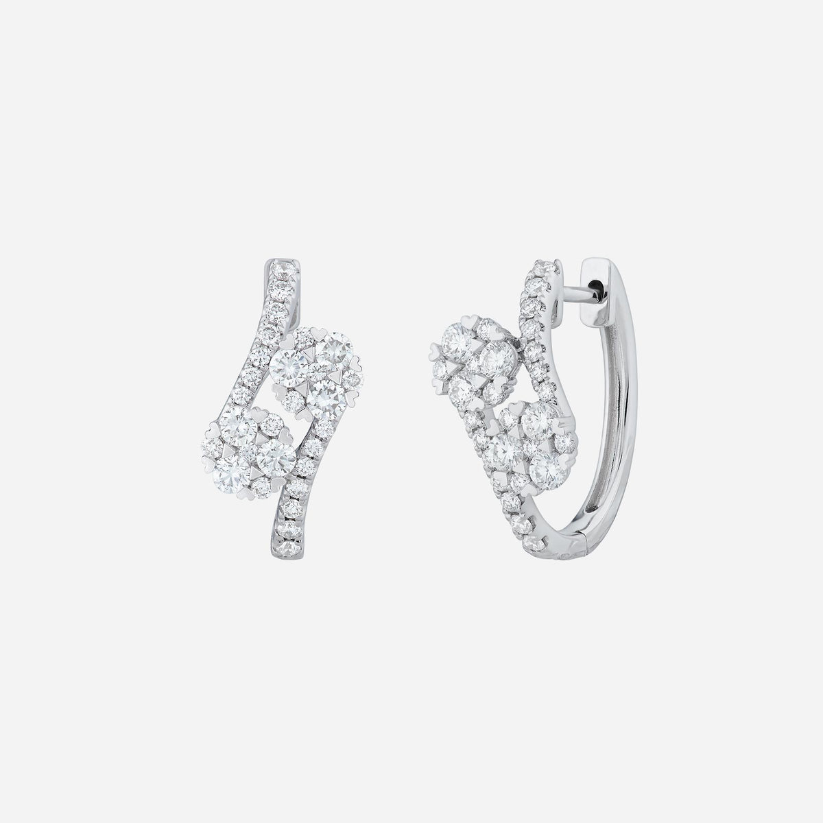 allium diamond earrings in 18k white gold with clusters of sparkling diamonds, showcasing an elegant floral design.