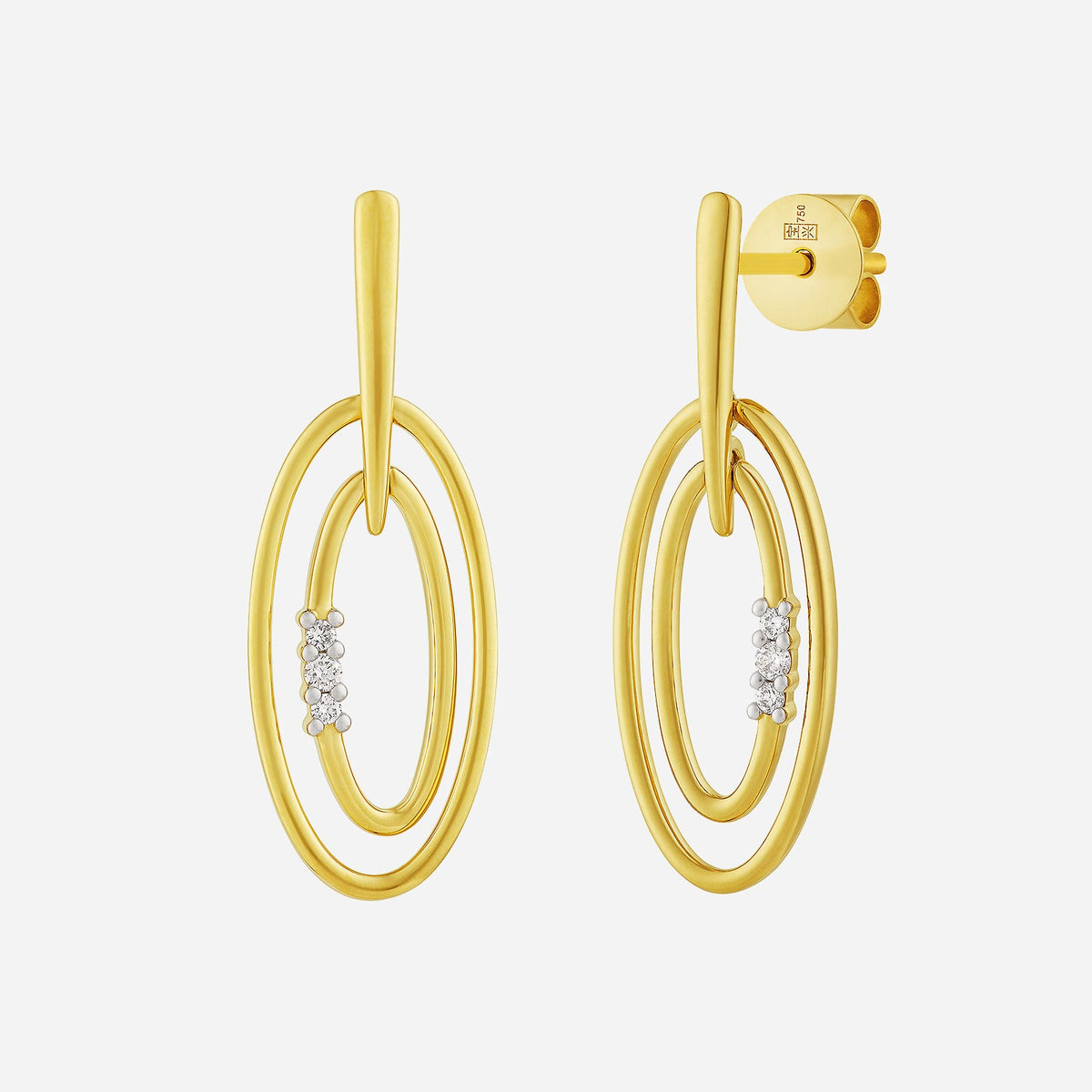duo hoop earrings in yellow gold featuring shimmering diamonds in a contemporary double hoop design.