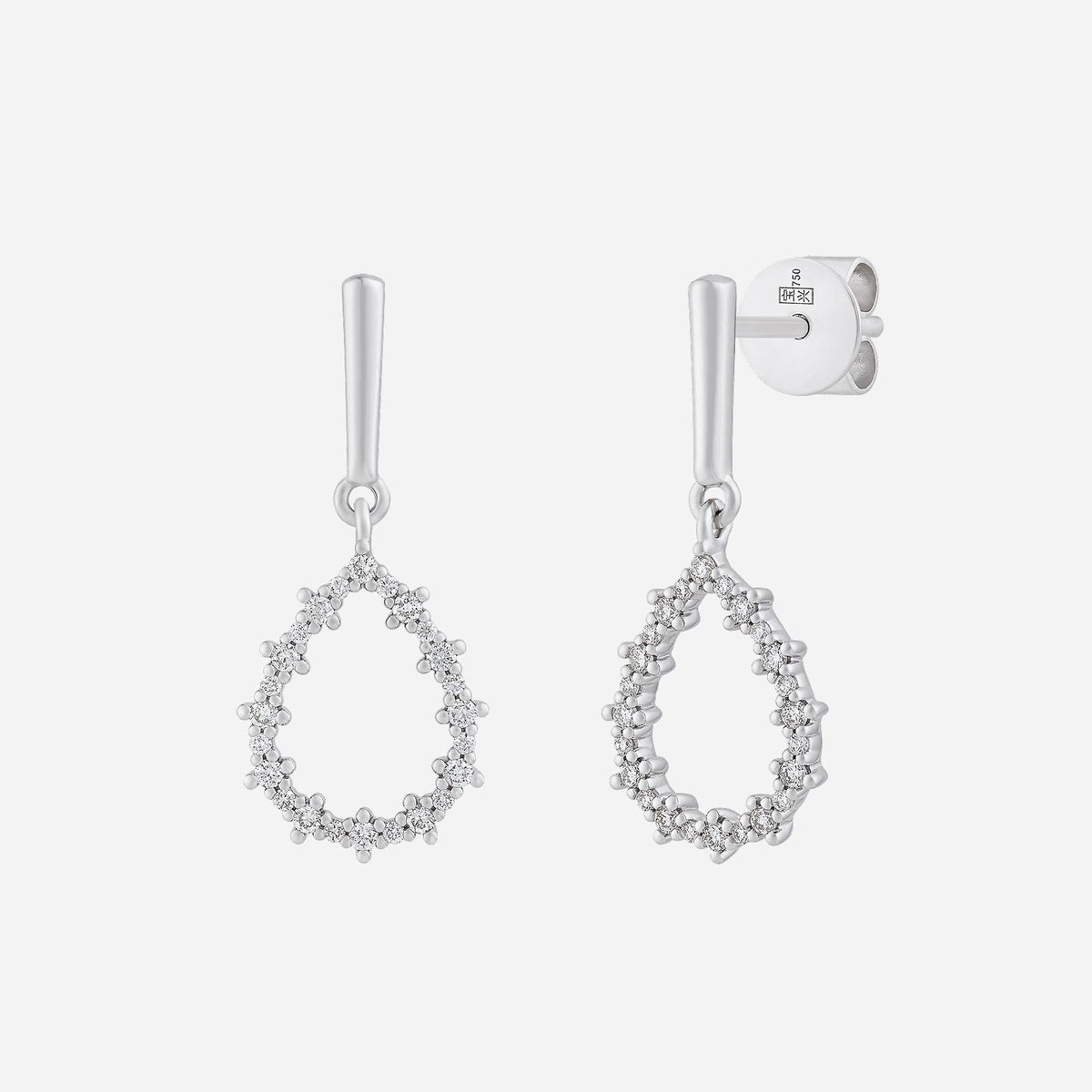 twinkle pear diamond earrings in 18k white gold with sparkling diamonds in a delicate teardrop design.