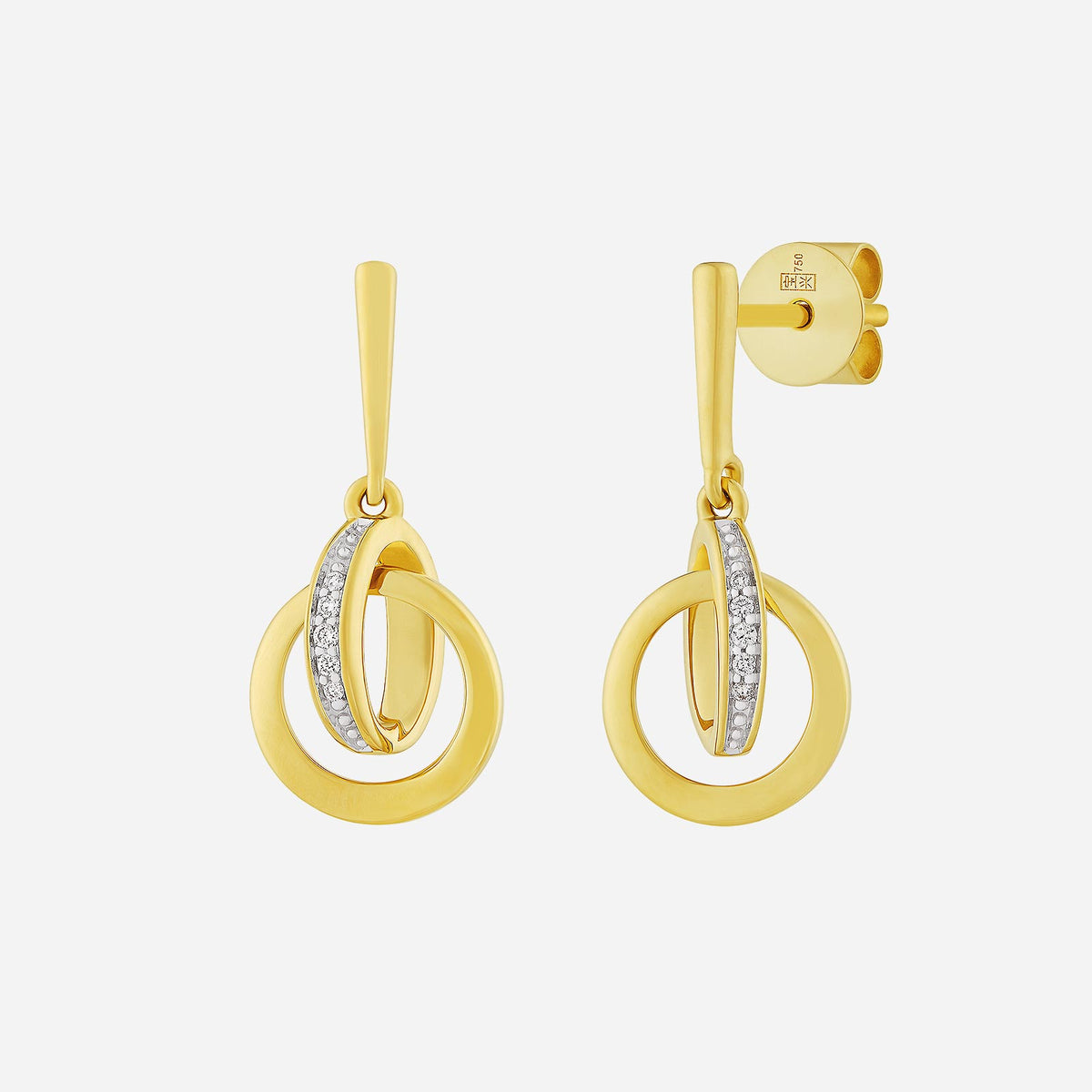 duo hoop earrings in 18k yellow and white gold with pavé-set diamonds for added sparkle. elegant entwined design.