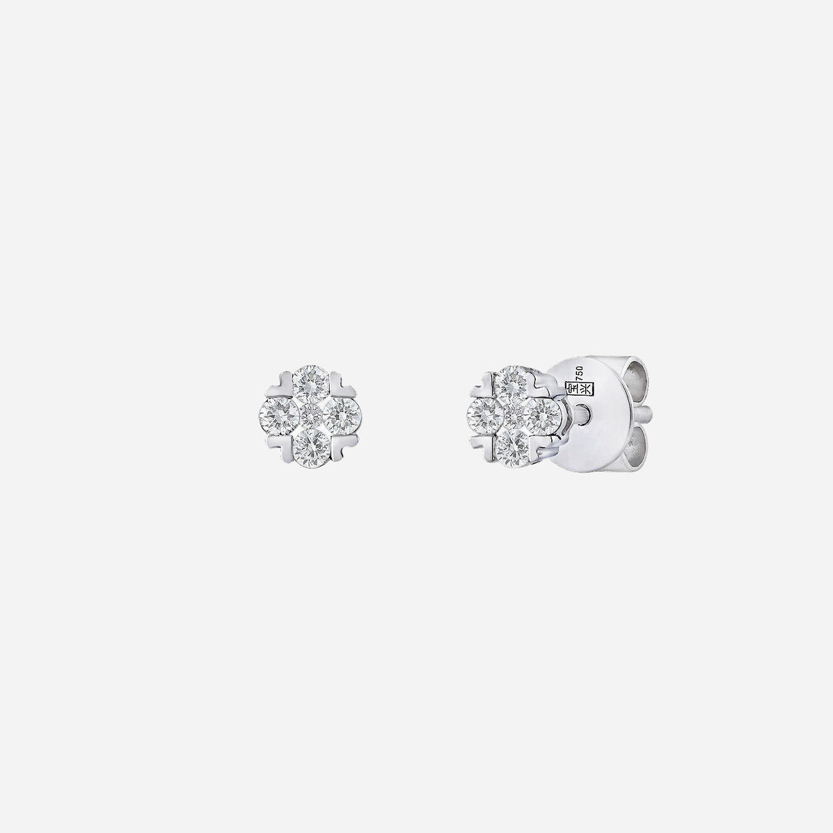 sparkle blossom diamond earrings in 18k white gold with floral design and shimmering diamonds.