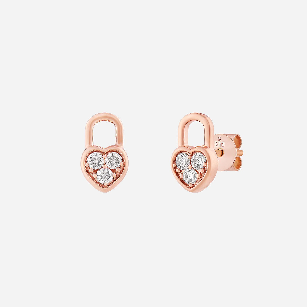 lock of love diamond earrings in 18k rose gold featuring trio diamond hearts for a charming and stylish look.