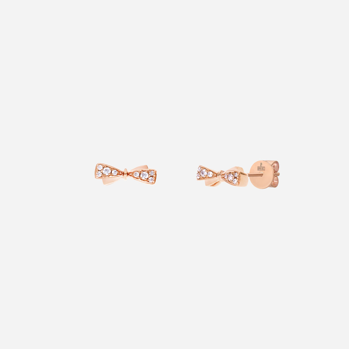 dulcea bow diamond earrings in 18k rose gold featuring petite diamond-set bows in a refined stud design.