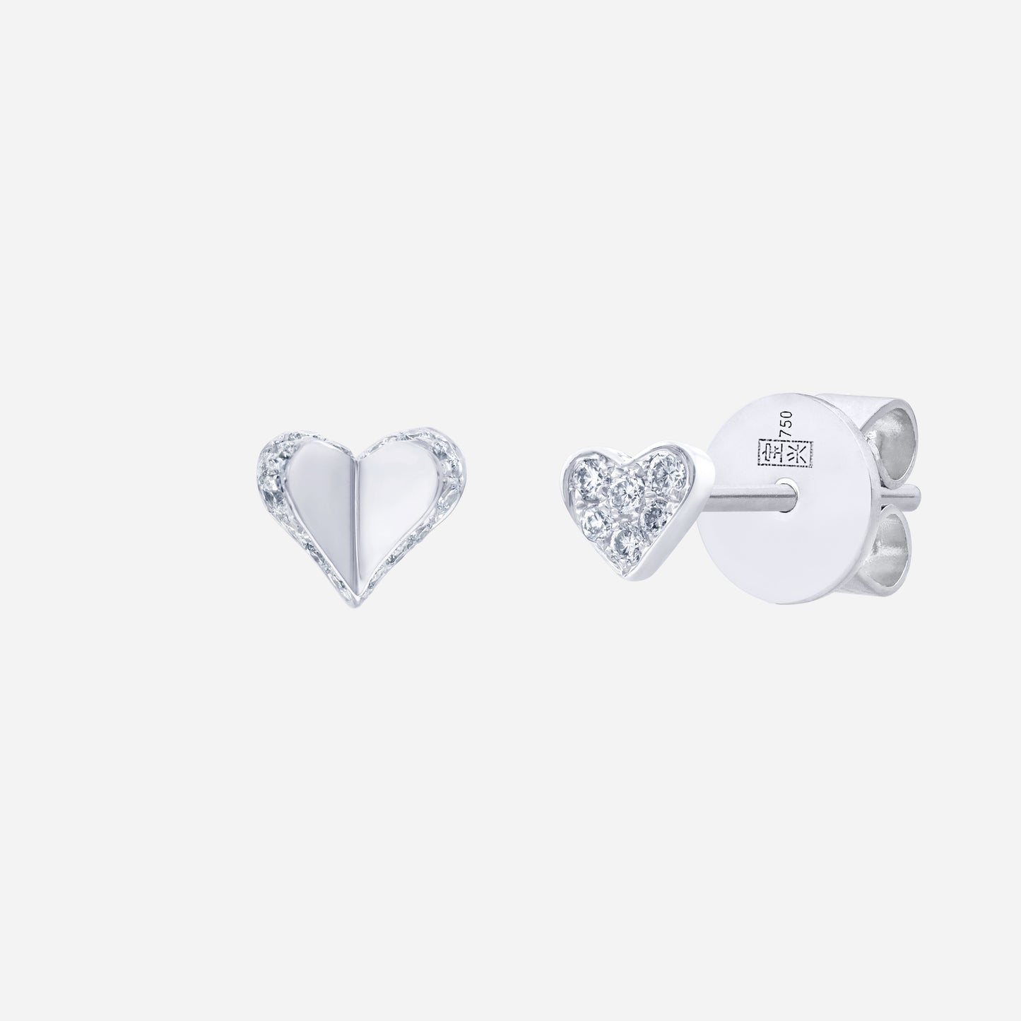 heart-shaped diamond earrings crafted in 18k white gold with a subtle design and sparkling accents.