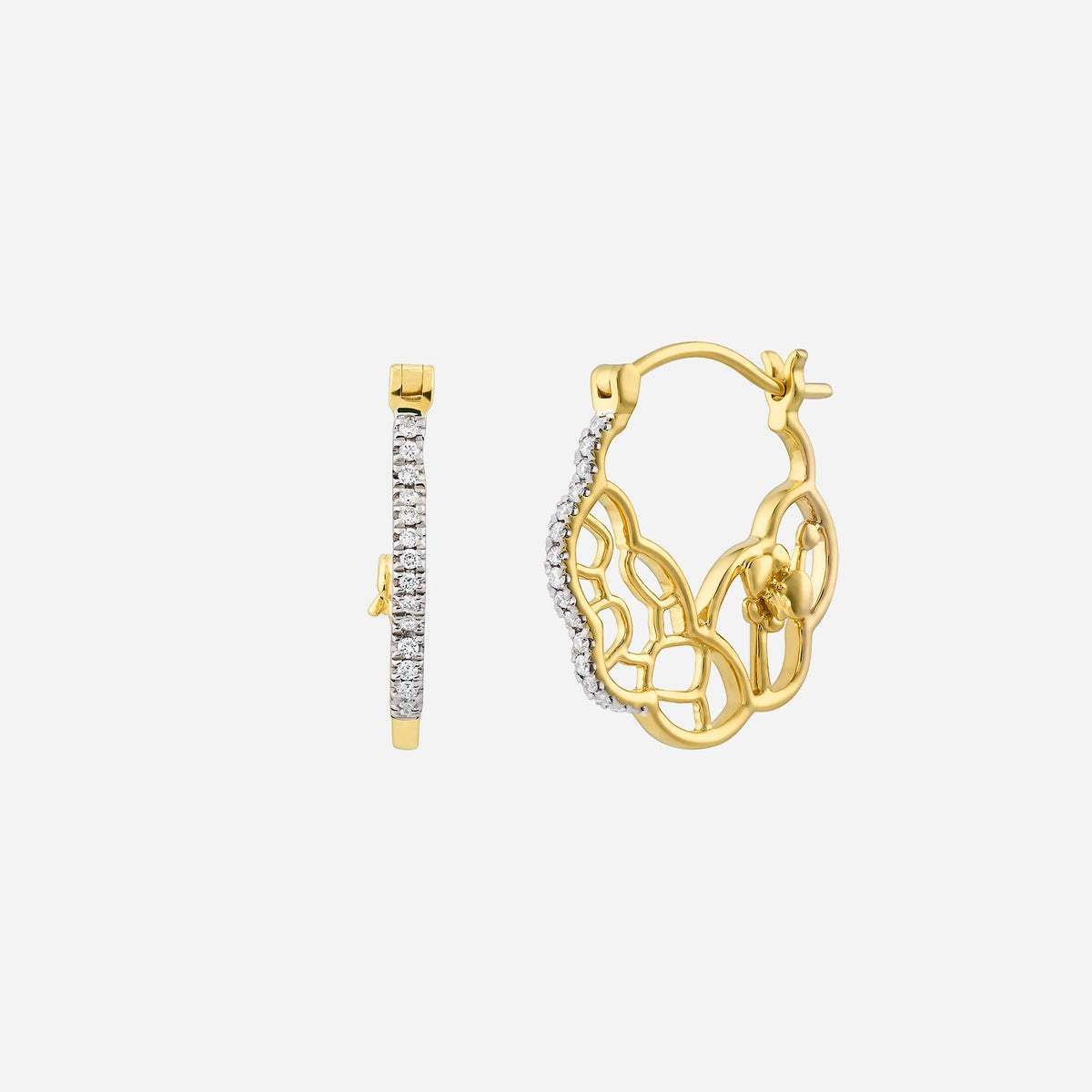 legacy diamond huggie earrings in 18k yellow gold with sparkling diamonds and intricate design for a luxurious look.