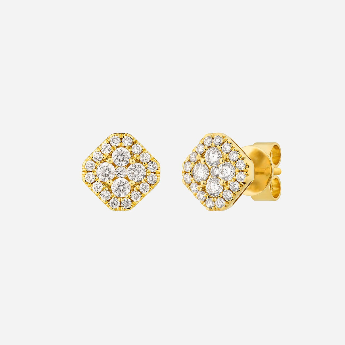 square diamond earrings in 18k yellow gold with dazzling diamonds in a stunning geometric design.