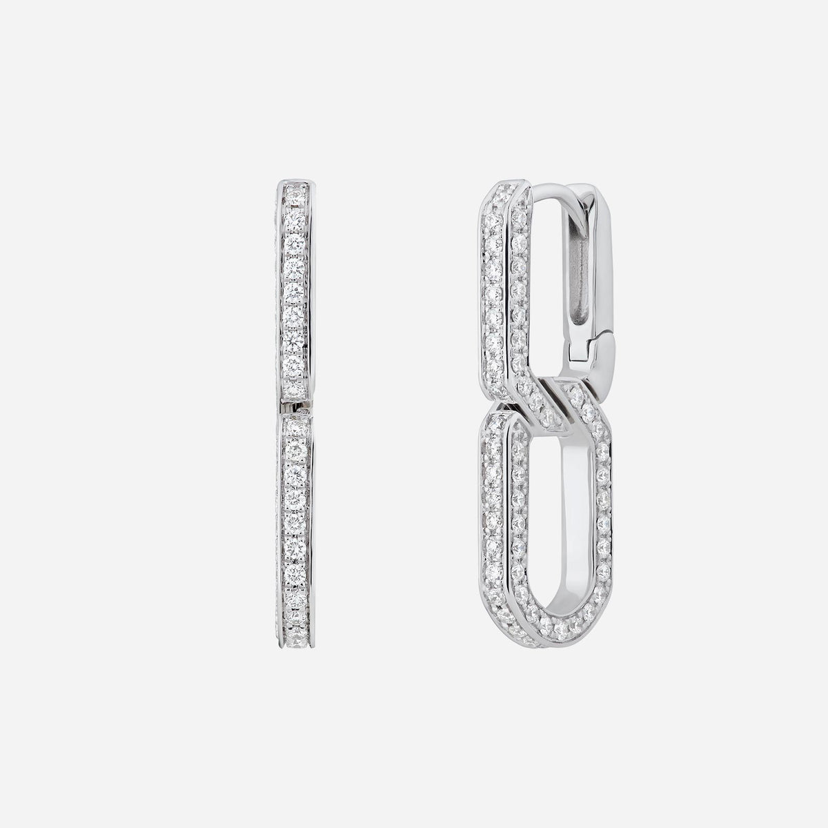 curb diamond earrings in 18k white gold featuring a modern linked design with sparkling diamonds. perfect for versatile styling.