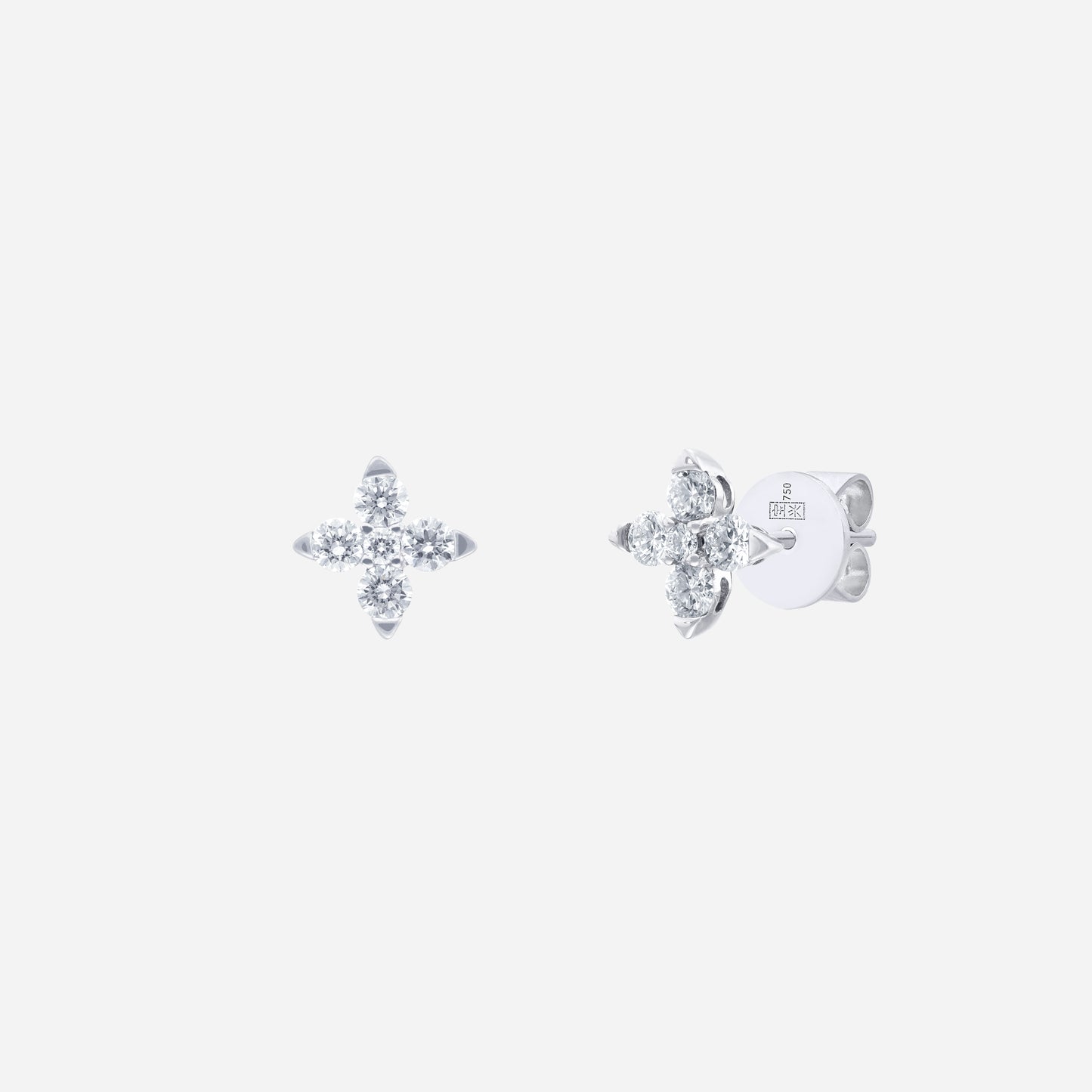 delicate blossom diamond earrings in 18k white gold, featuring a floral design embellished with sparkling diamonds.