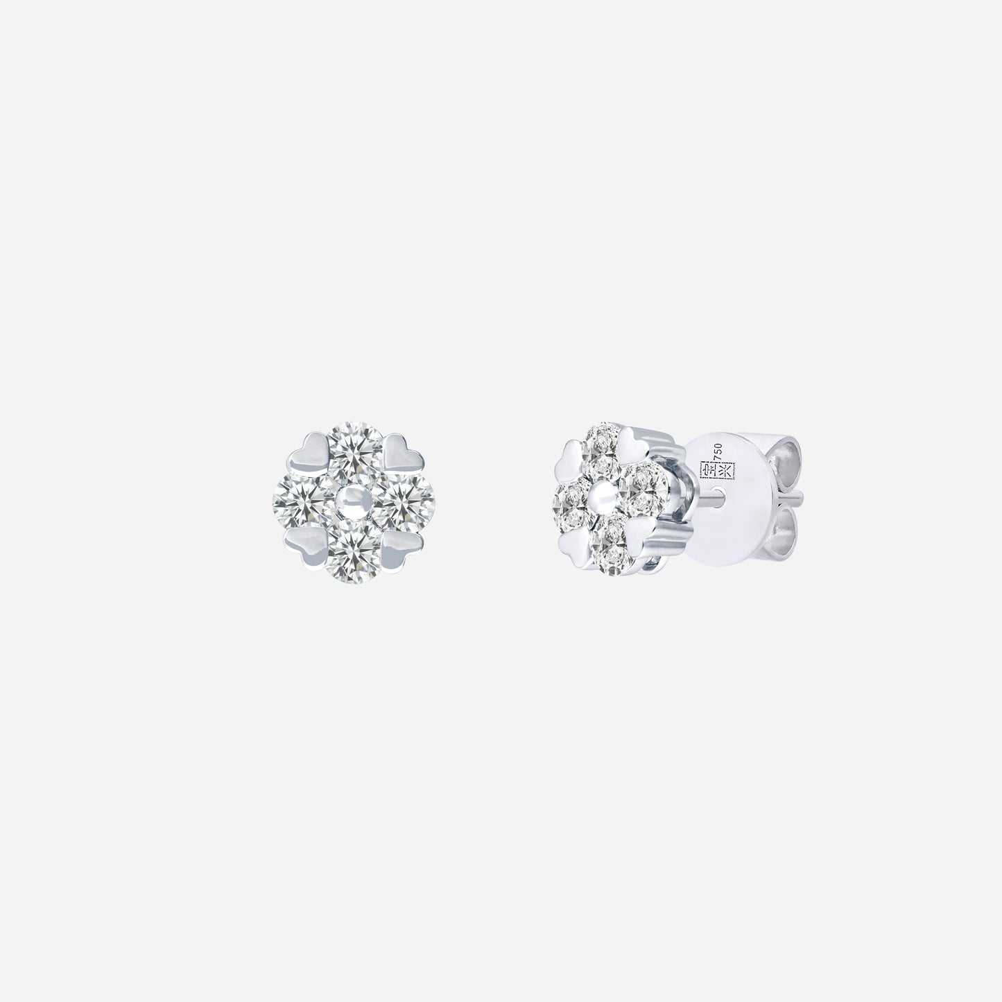 floral-inspired diamond earrings in 18k white gold, featuring a cluster of sparkling diamonds.