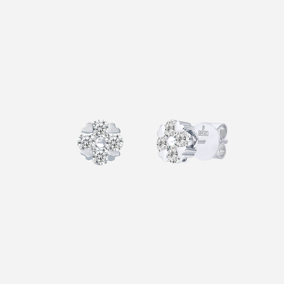 floral-inspired diamond earrings in 18k white gold with delicate clusters of sparkling diamonds.