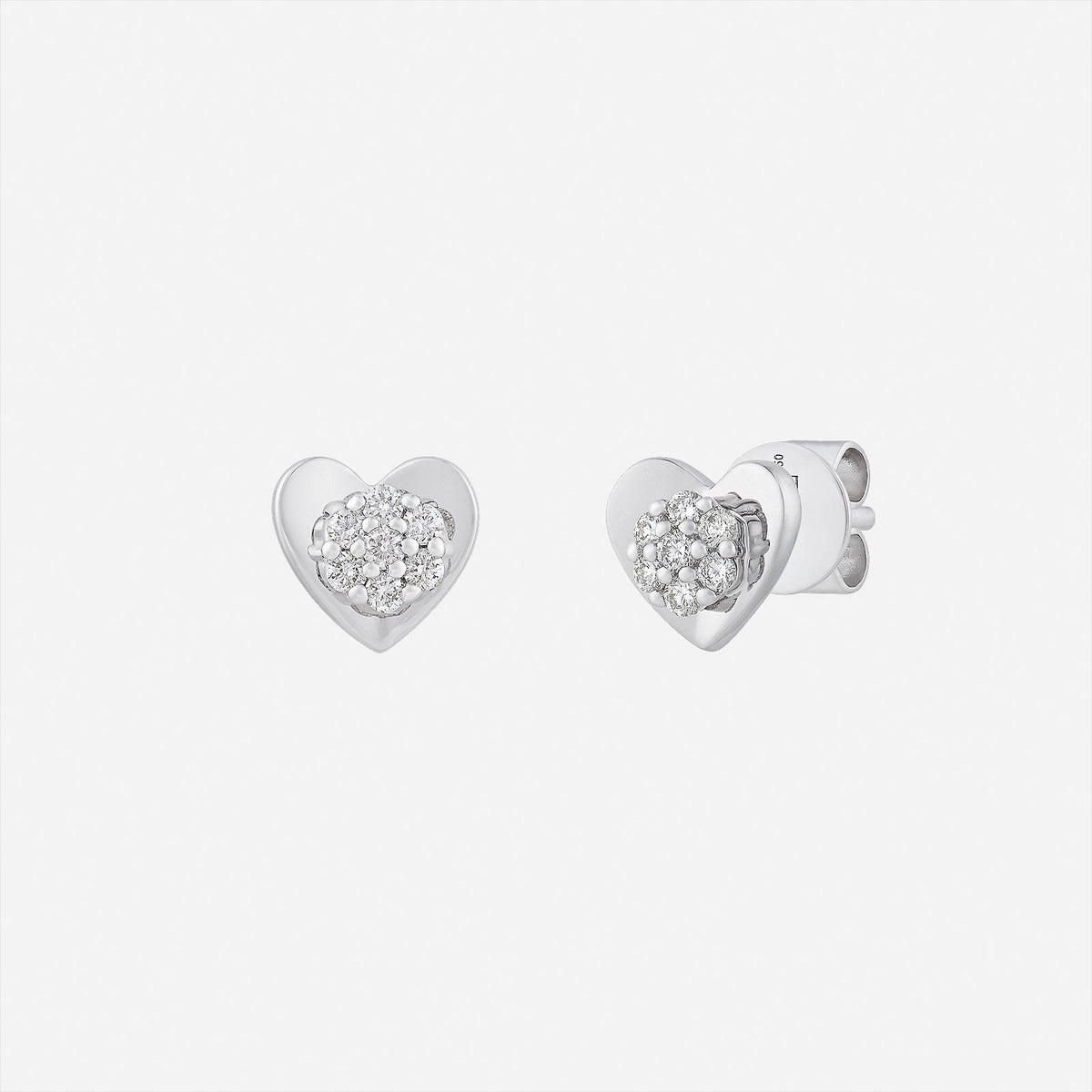 romance beam diamond earrings in 18k white gold, heart-shaped with pavé-set brilliant diamonds for a sparkling effect.