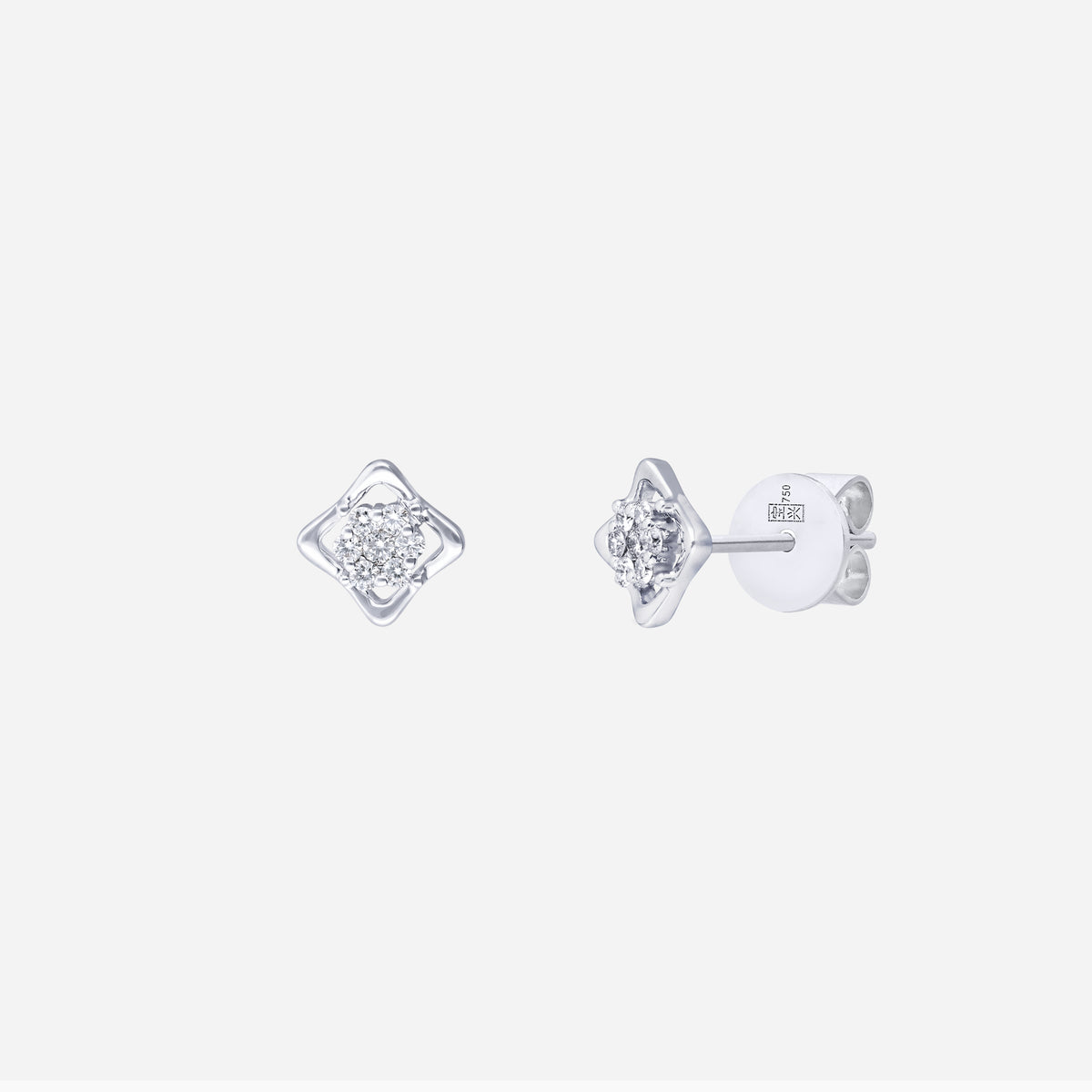 light blossom diamond earrings in 18k white gold with a modern floral design and radiant diamond cluster.