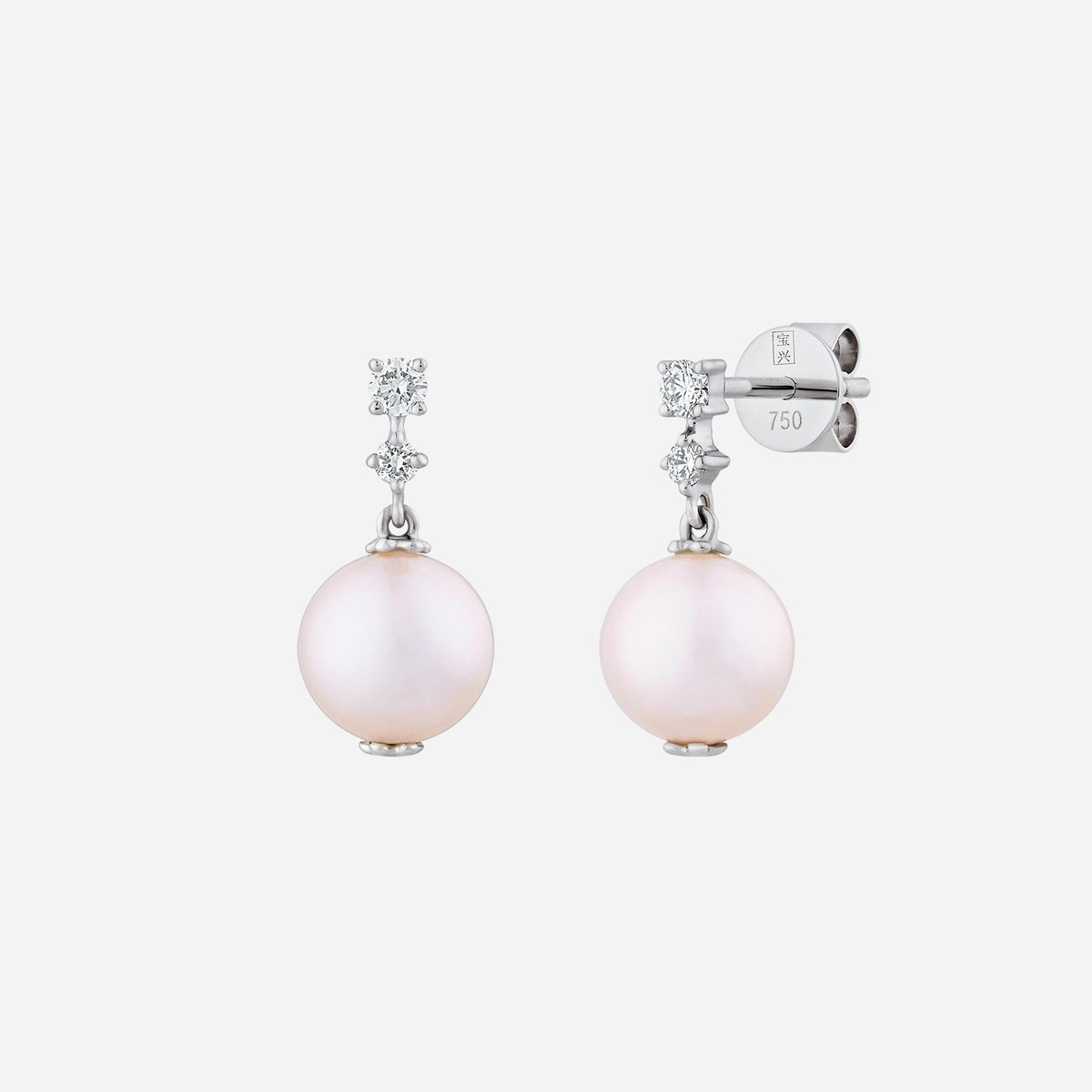 pearl earrings in 18k white gold featuring sparkling diamonds and elegant pink pearls for a sophisticated look.