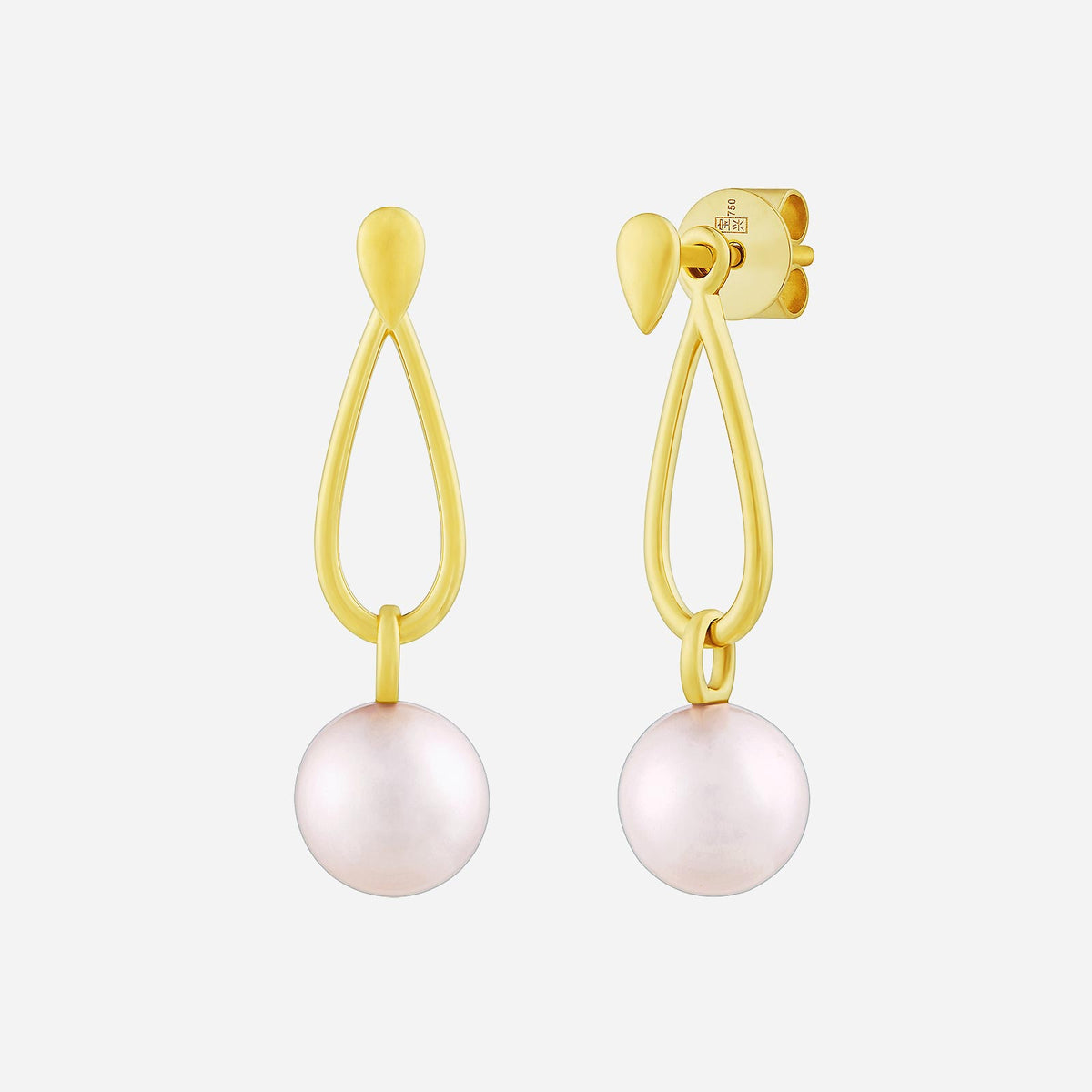 freshwater pearl earrings in 18k yellow gold with sculpted teardrop design, versatile for two-way wear.