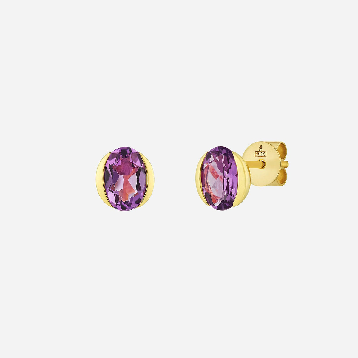 oval amethyst earrings set in 18k yellow gold with sleek contour design for a vibrant touch.