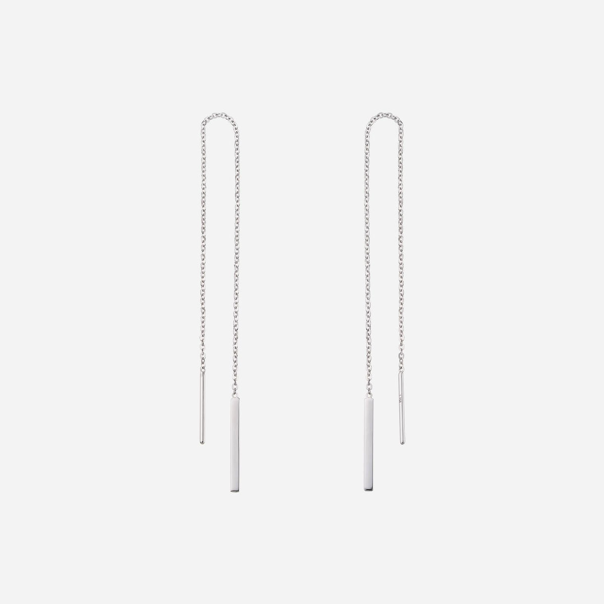 bar dangling thread earrings in 18k white gold with sleek, minimalist design and whisper-thin threads.