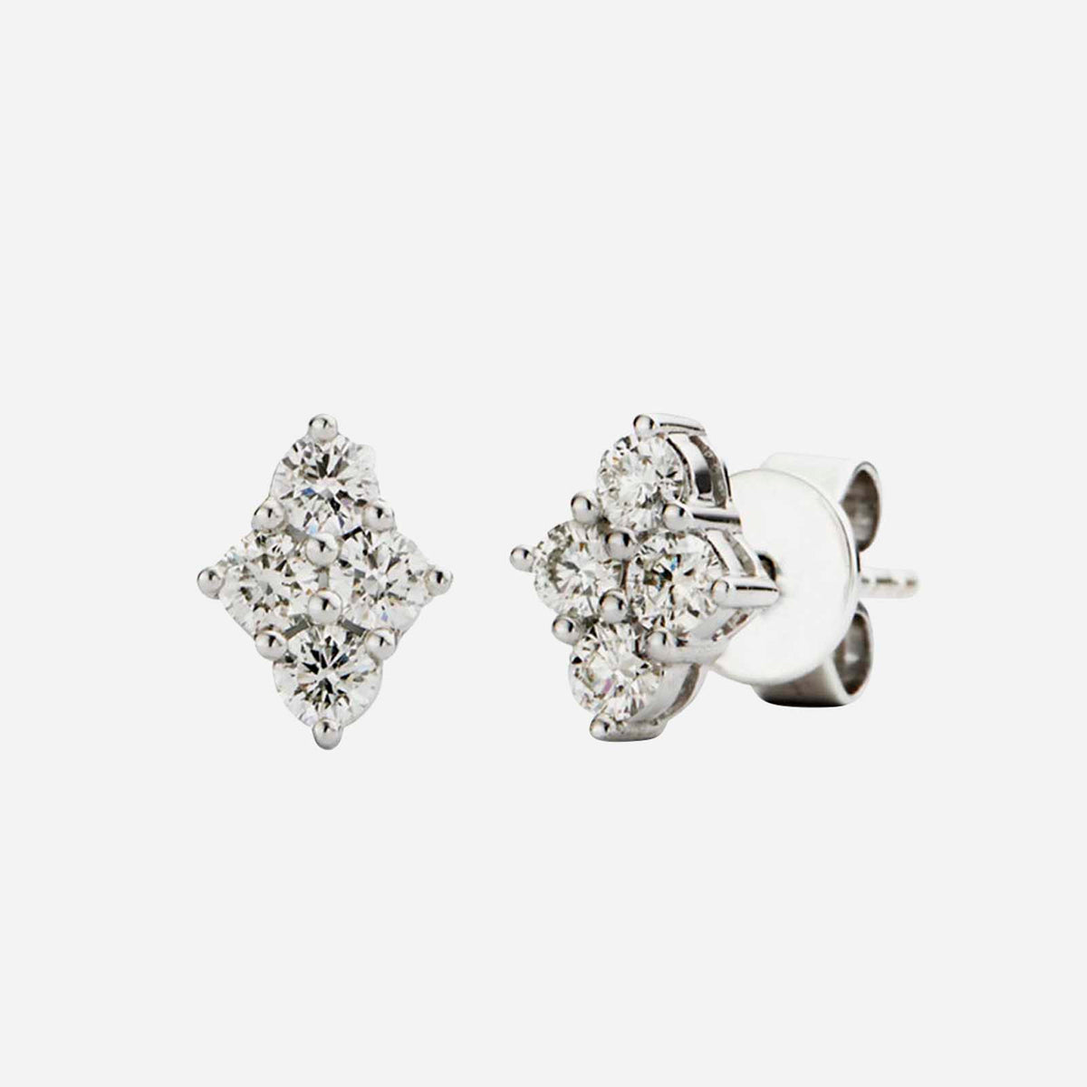rhombus-shaped diamond earrings in 18k white gold with multiple sparkling diamonds, perfect for special occasions.