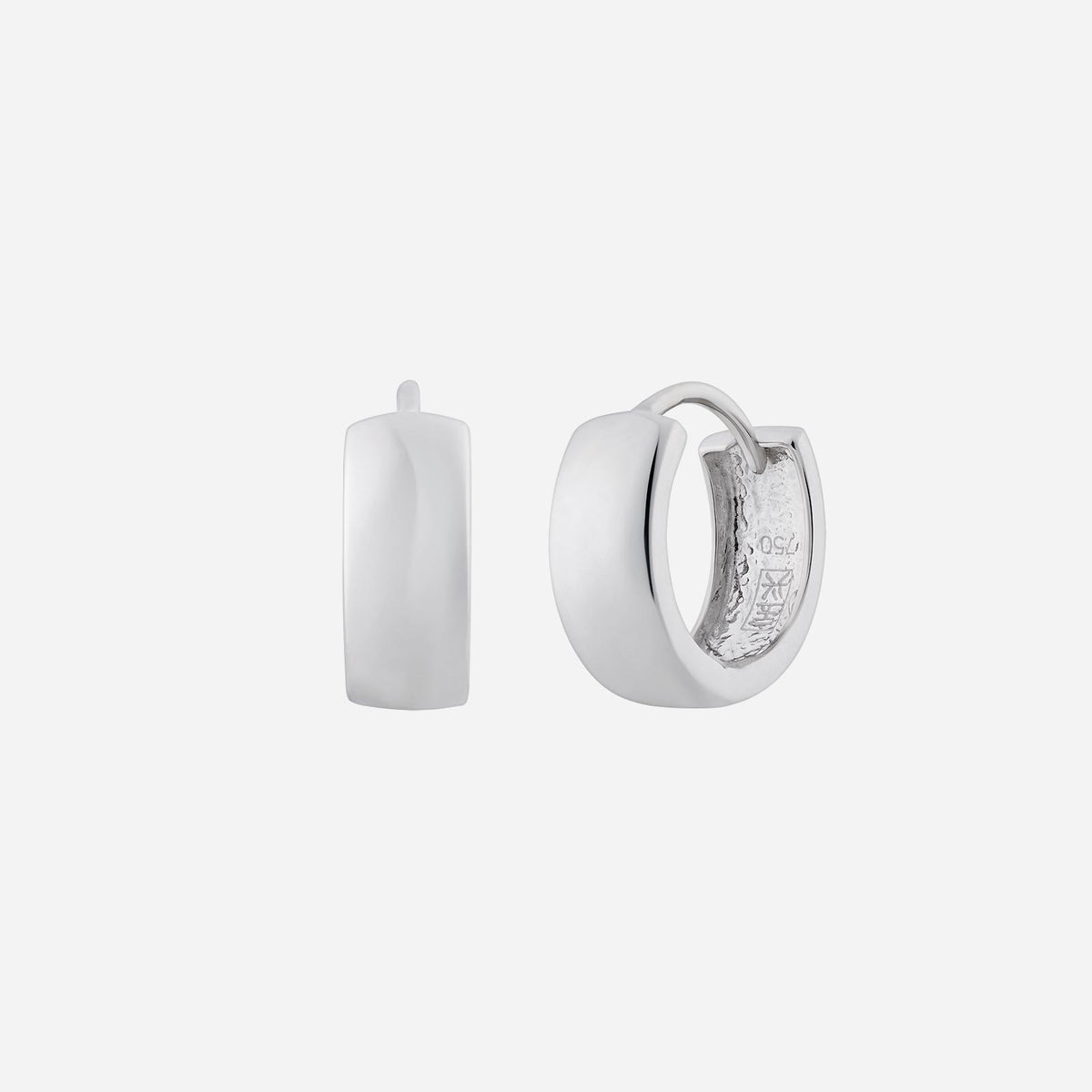 18k white gold huggie earrings with smooth, curved design exuding understated elegance and classic beauty.