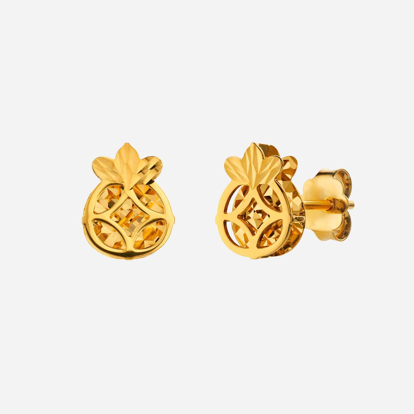 pineapple earrings in 22k yellow gold, featuring intricate cut-out design for a charming and symbolic look.