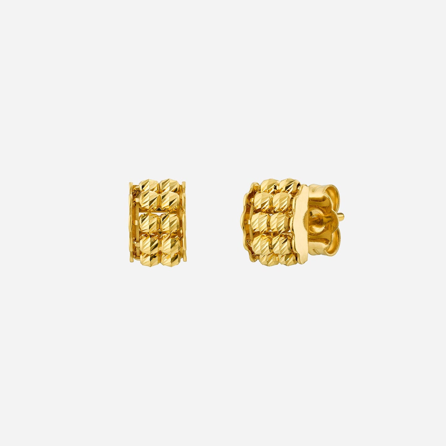 22k yellow gold bead earrings with a textured design, featuring playful pairs for vibrant and sparkling style.