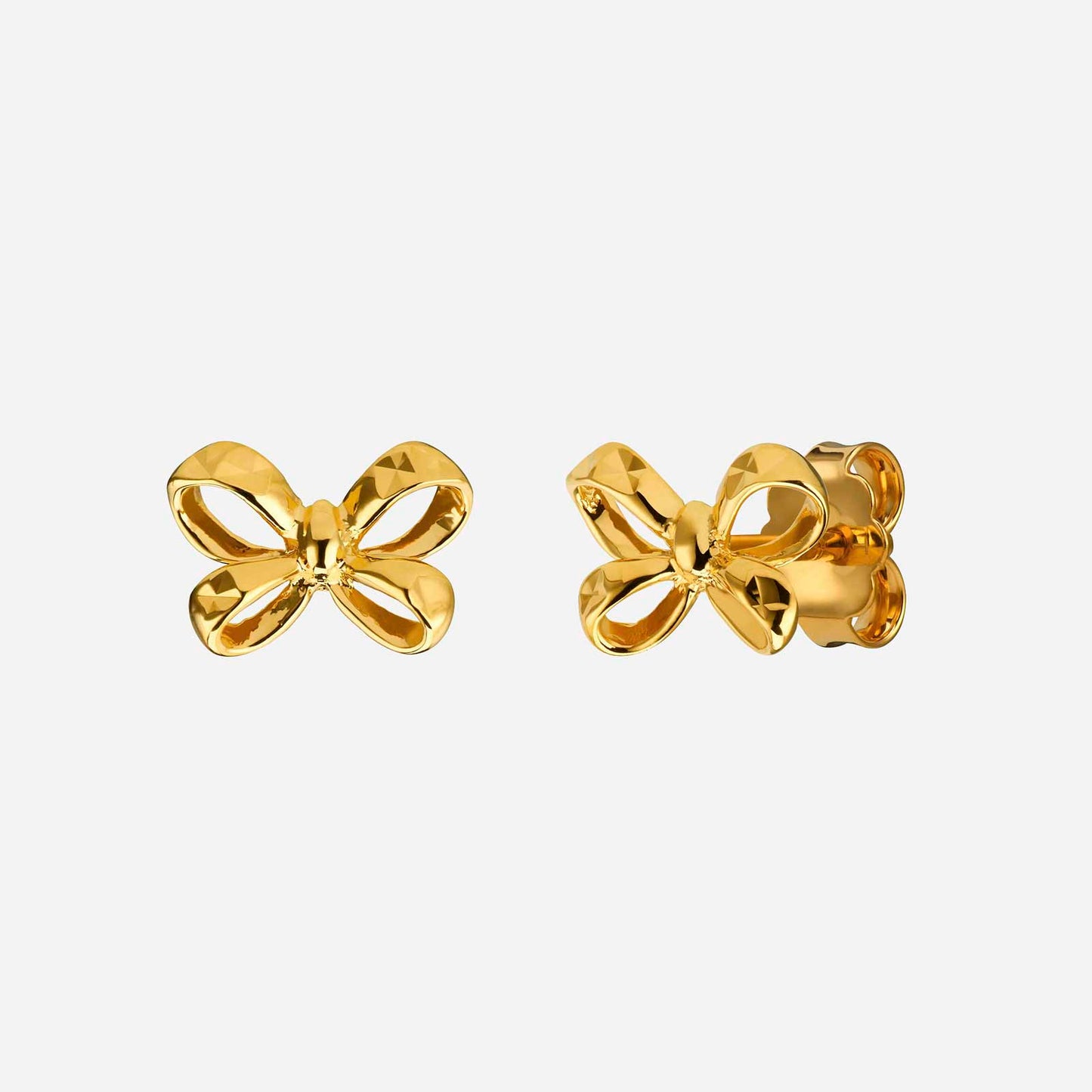 bowtie knot earrings crafted from 22k yellow gold with a polished finish, showcasing an elegant and unique design.