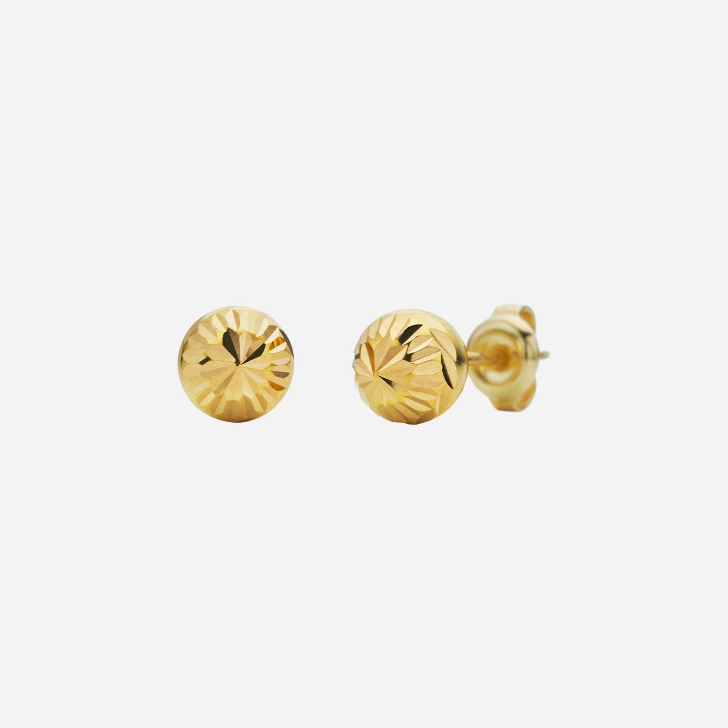 textured bead earrings in 22k yellow gold with round studs and intricate cut design. available in 4mm and 6mm sizes.