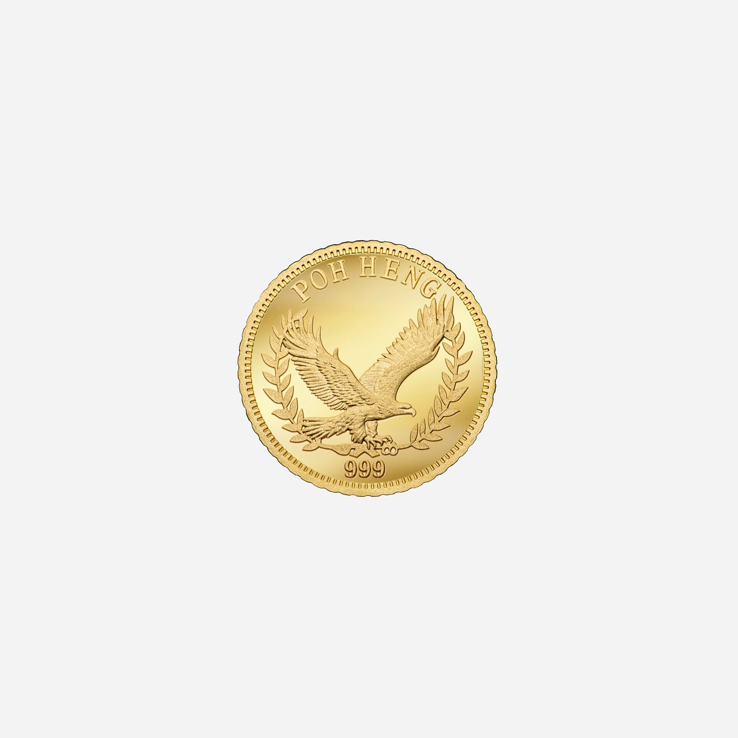 24k yellow gold medallion featuring a detailed eagle design with laurel leaves, showcasing rich craftsmanship.