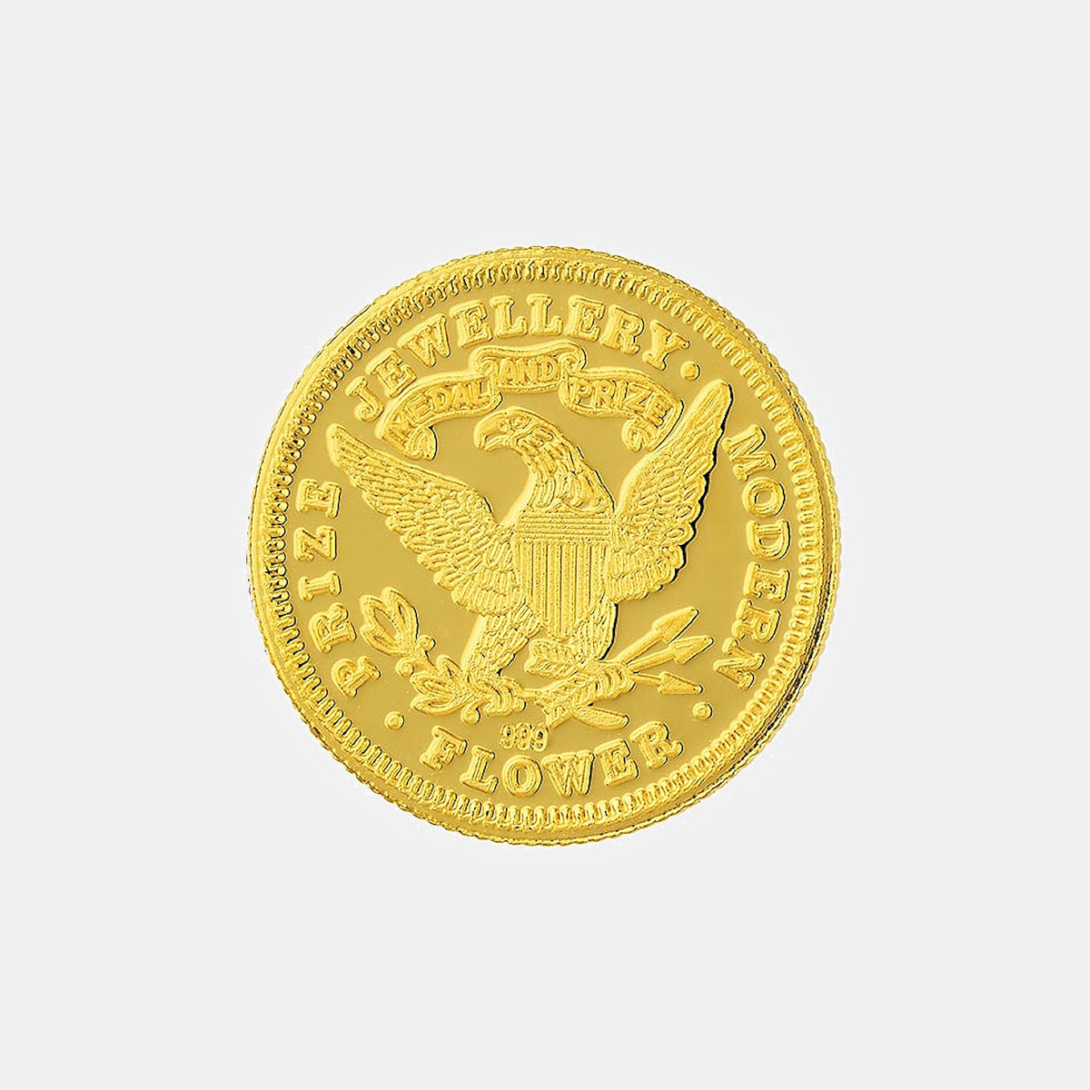 treasures lady liberty medallion in 24k yellow gold with eagle design and vintage engraving details.