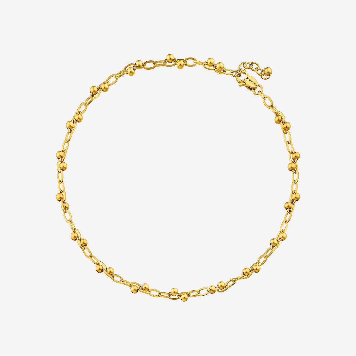 beaded anklet in 22k yellow gold with elegant round beads and linked chain design for a chic look.