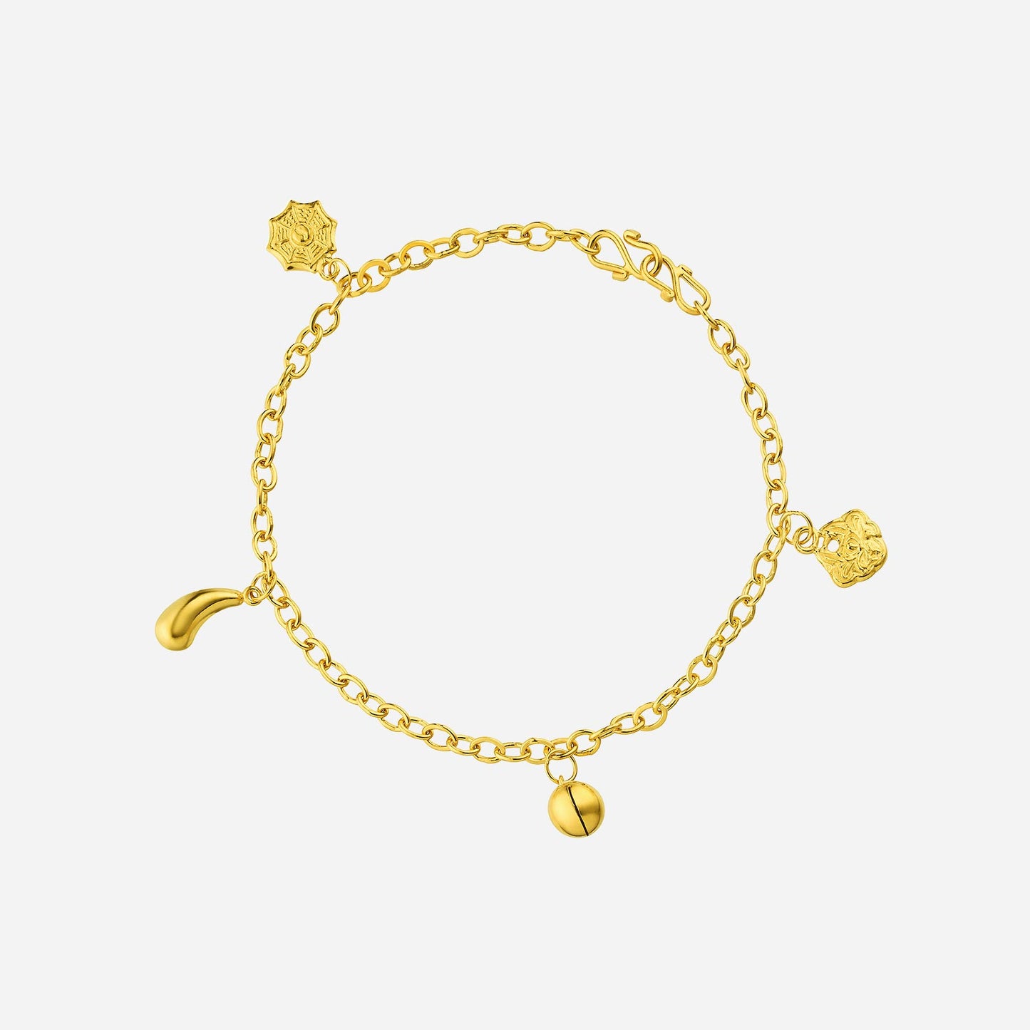 baby charm anklet in 22k yellow gold with playful symbols and a delicate chain design.
