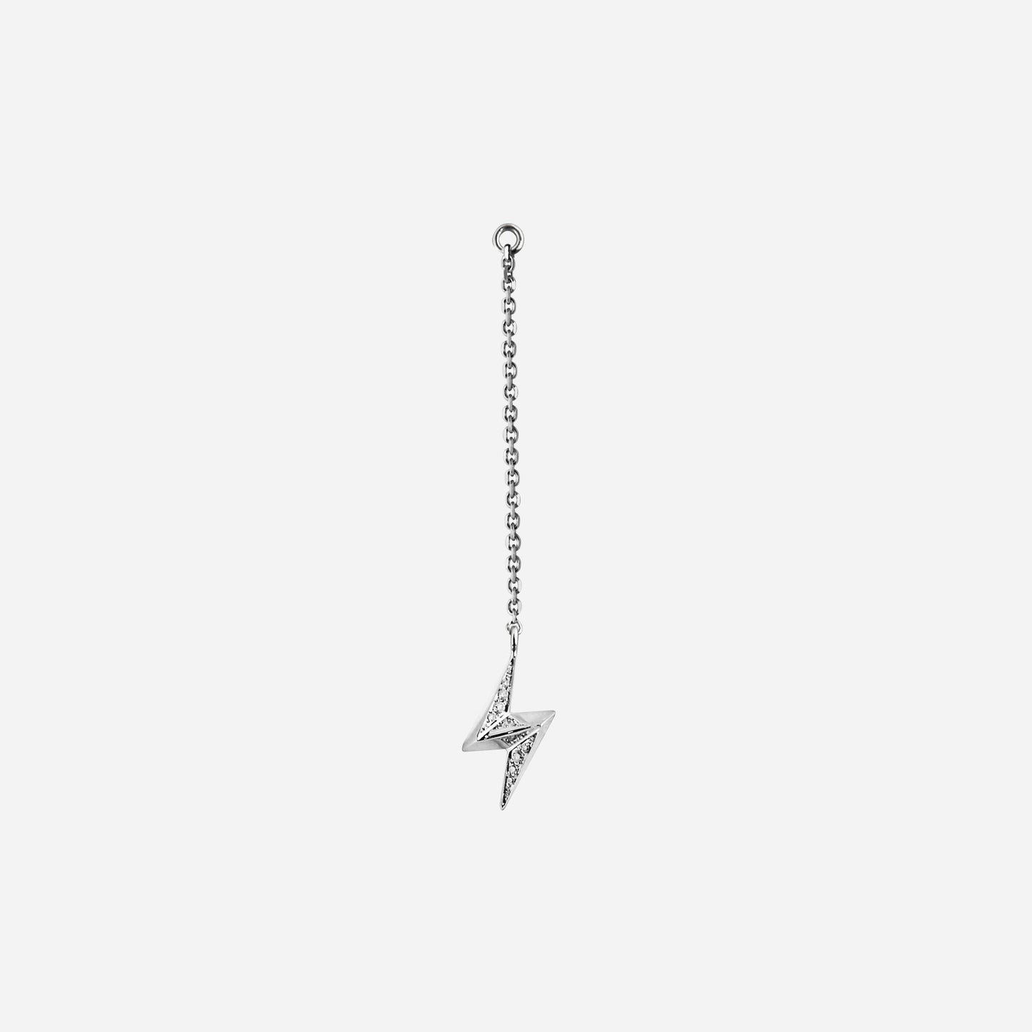 lightning bolt dangling accessory in 18k white gold with diamond accents, featuring a chic minimalist design.
