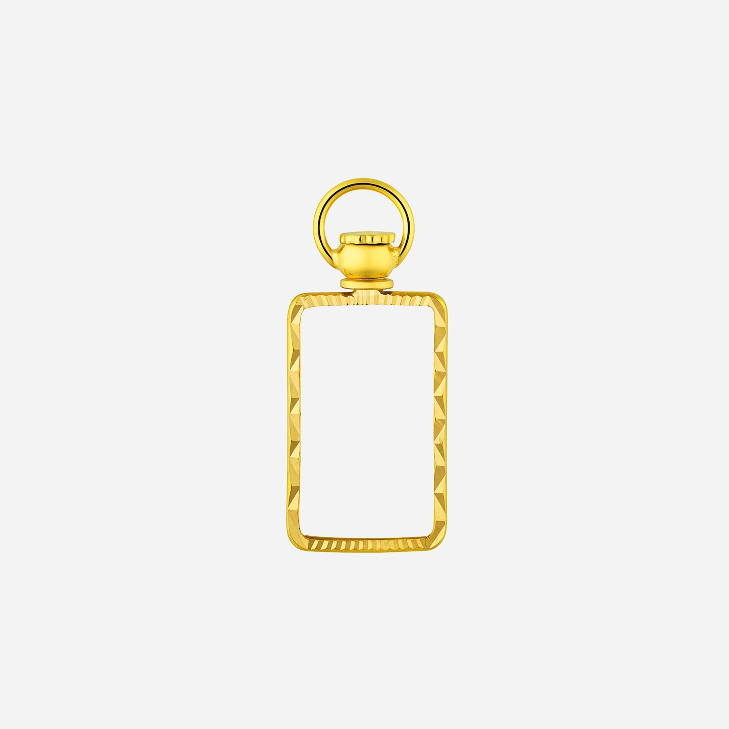 yellow gold 2.5gm treasures zodiac bar frame pendant with textured design and circular bail. elegant and unique jewellery piece.
