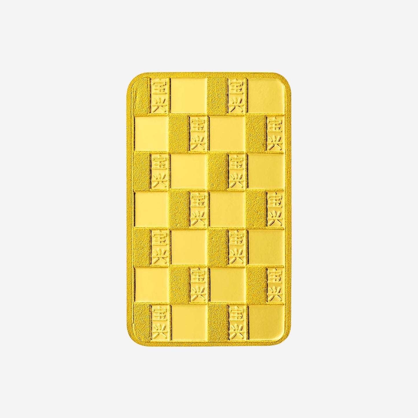 treasures 100g gold bar in 24k yellow gold with textured checkerboard design and embossed details.