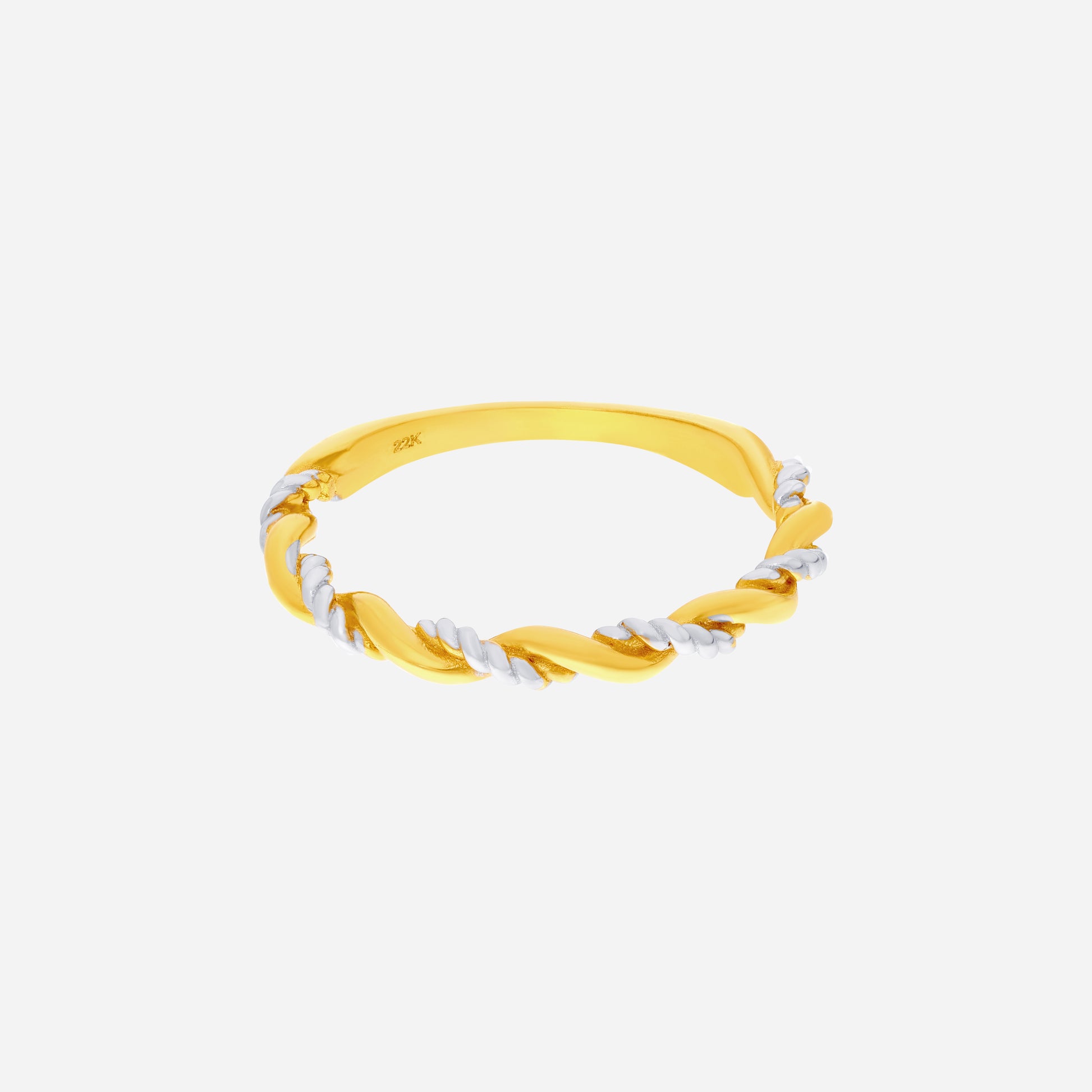Rope ring in 22K yellow and white gold with a twisted two-tone design for a bold and stylish look.