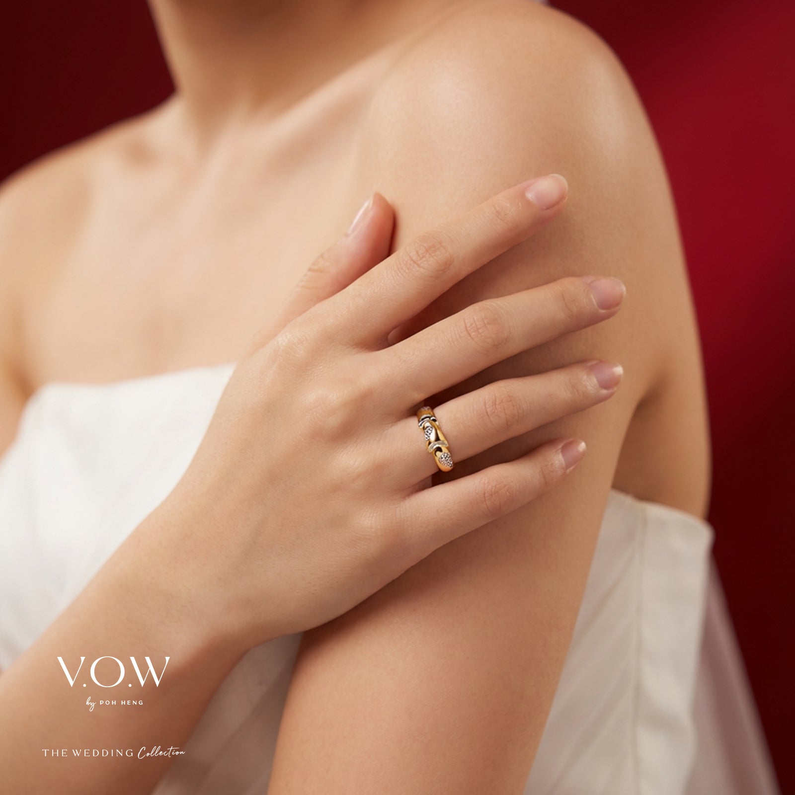 Perpetual Affection Ring in yellow and white gold features a striking design, showcasing elegance and unity.
