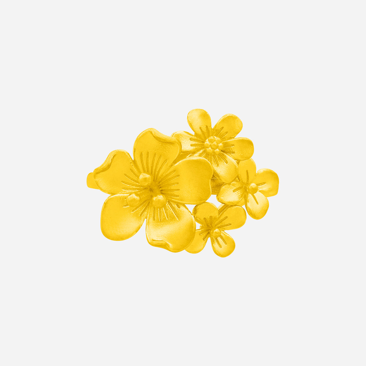 dreamy bloom ring in 22k yellow gold with textured flower designs and a raised setting for a detailed look.