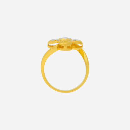 Radiant Bloom Ring in yellow gold with openwork four-petal floral design and bypass band for a modern touch.