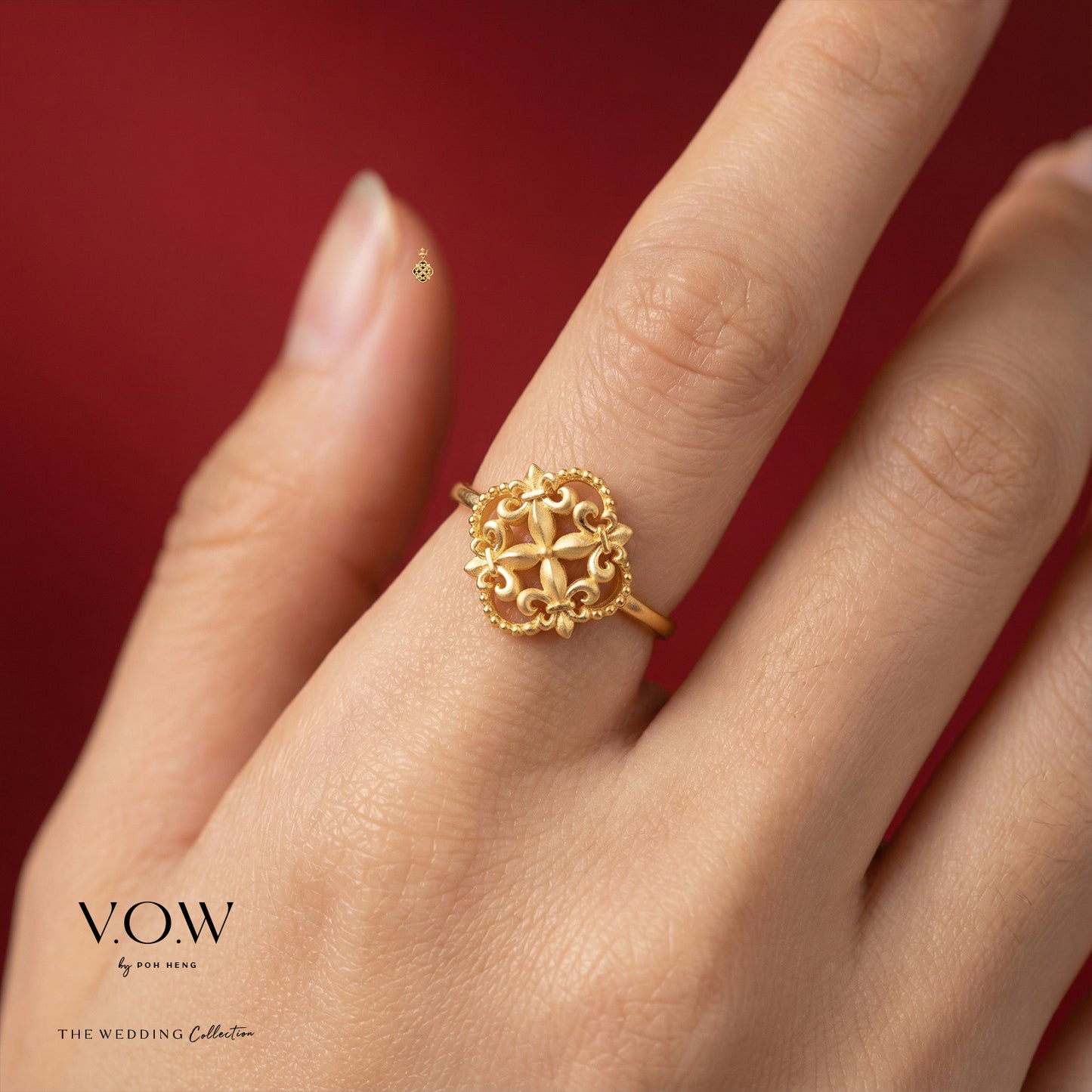 euphorbia ring in 24k yellow gold with intricate floral detailing, symbolizing elegance and timeless commitment.