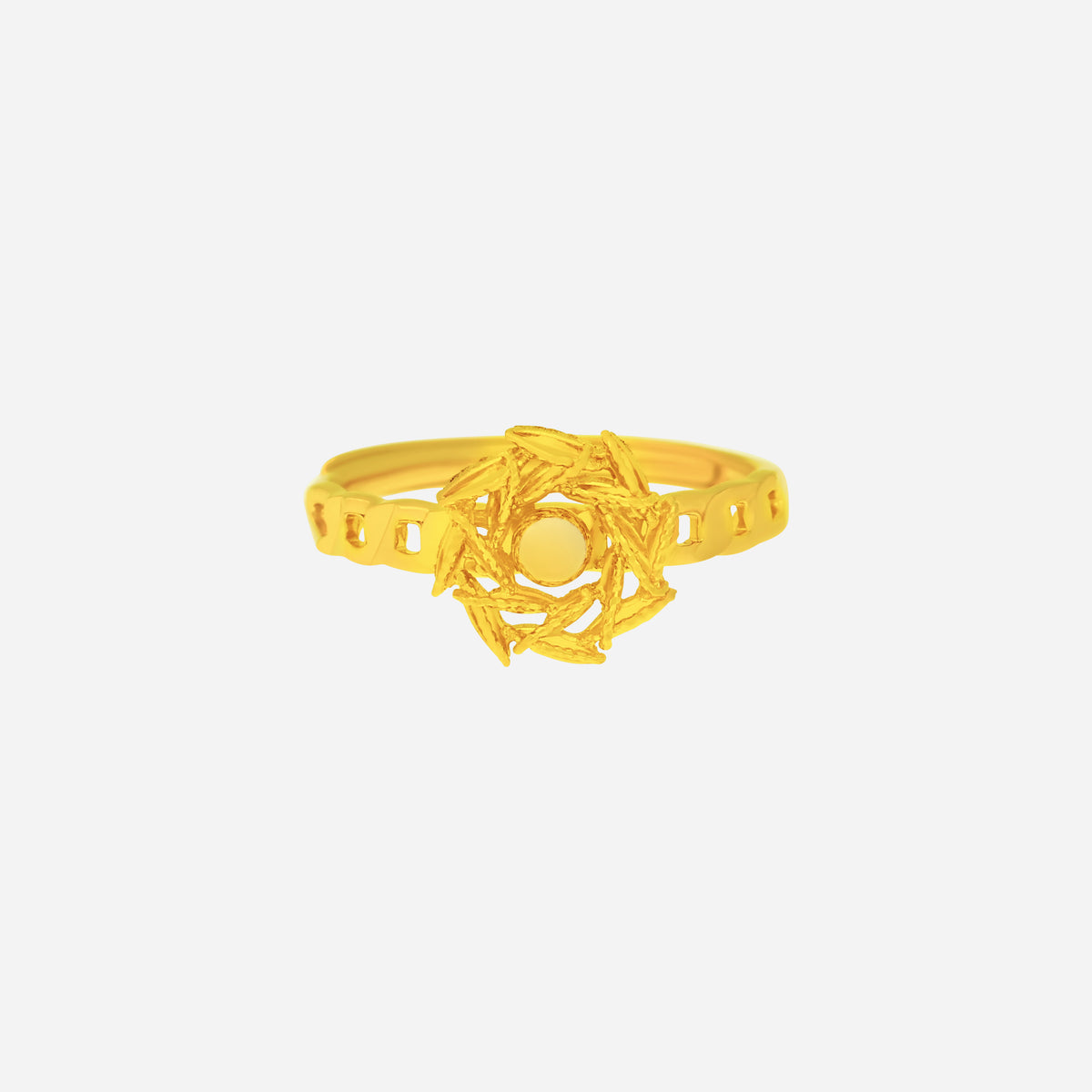 dazzling willow ring in 24k yellow gold with intricate nature-inspired willow leaf design and polished central bead.