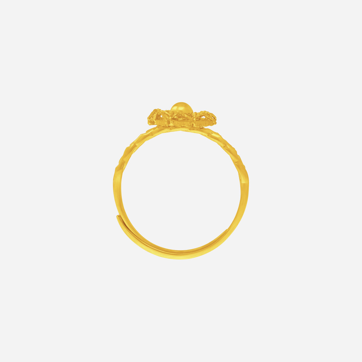Dazzling Willow Ring in 24K yellow gold with polished bead and intricate willow leaf design.