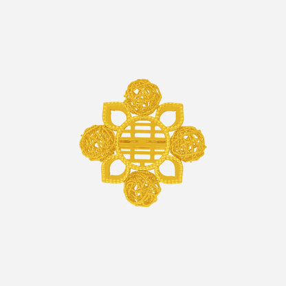 Bloom in Happiness Ring in 24K yellow gold, featuring openwork Double Happiness emblem and woven filigree spheres.