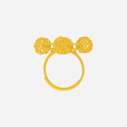 Bloom in Happiness Ring in 24K yellow gold featuring openwork design with three decorative filigree spheres.
