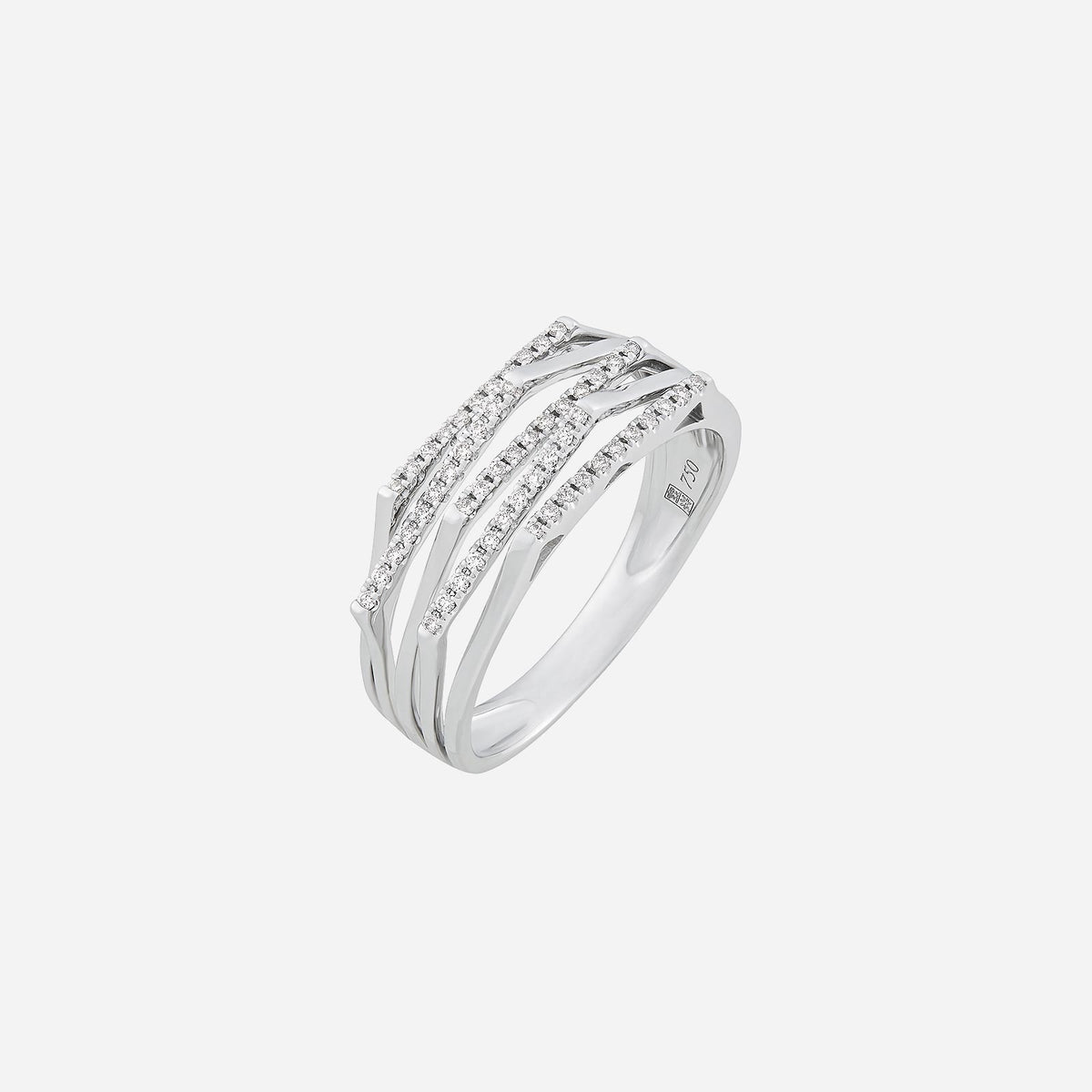 regal arc diamond ring in 18k white gold with sculpted layers and pavé set brilliance. modern and elegant design.
