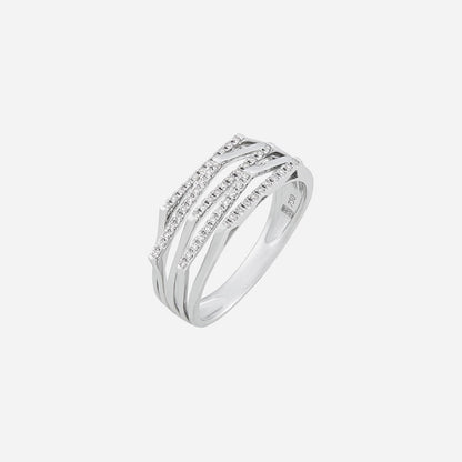Regal Arc diamond ring in 18K white gold with sculpted layers and pavé set brilliance. Modern and elegant design.