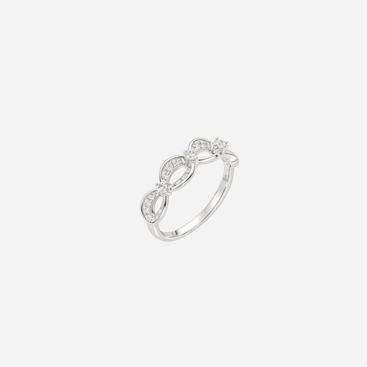 infinity grace diamond ring in 18k white gold, featuring infinity symbols and set with small sparkling diamonds.